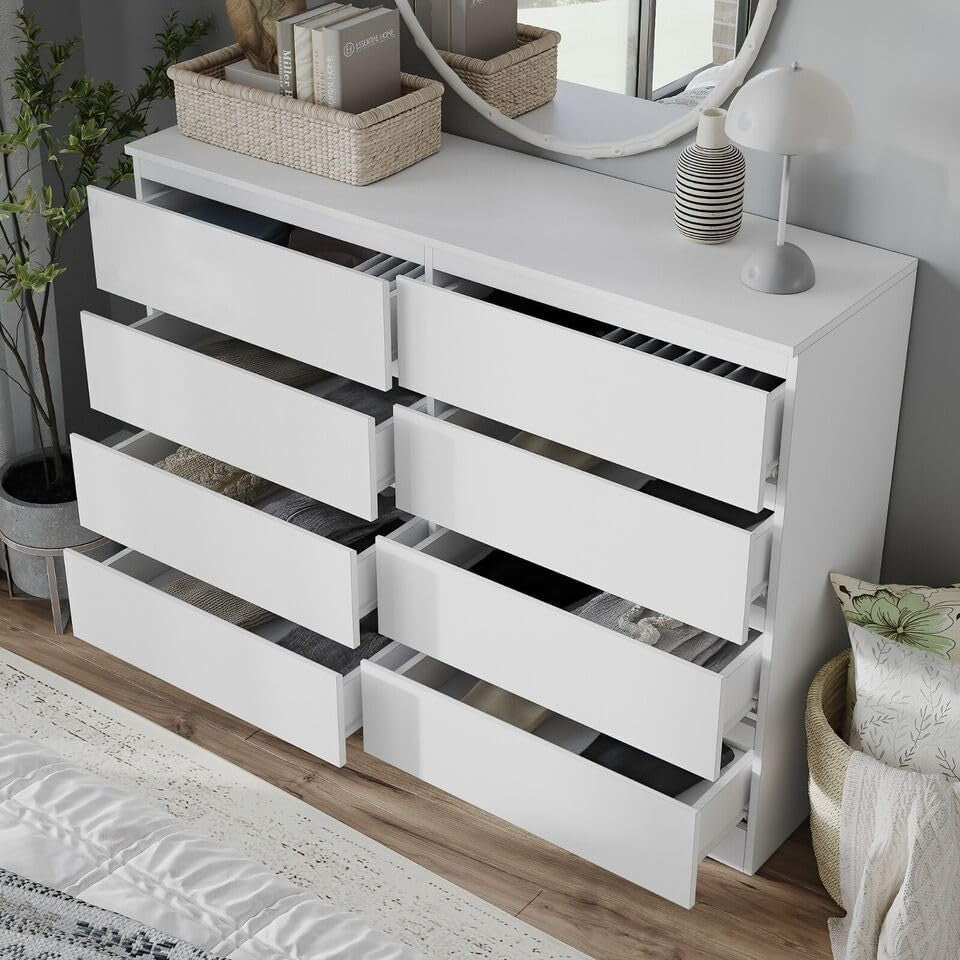 Modern White 8-Drawer Chest Bedroom Storage Unit Versatile Office Cabinet