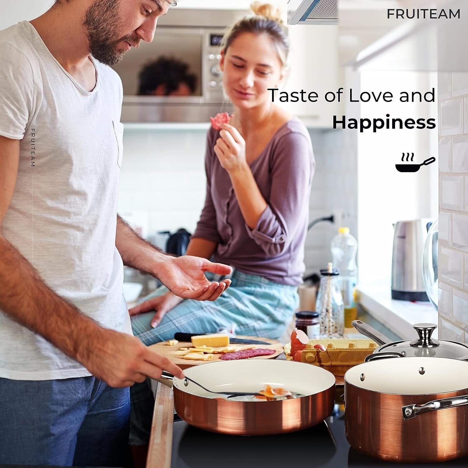 6pc Ceramic Non Stick Cookware Set Induction Oven Safe Pots Pans Rose Gold