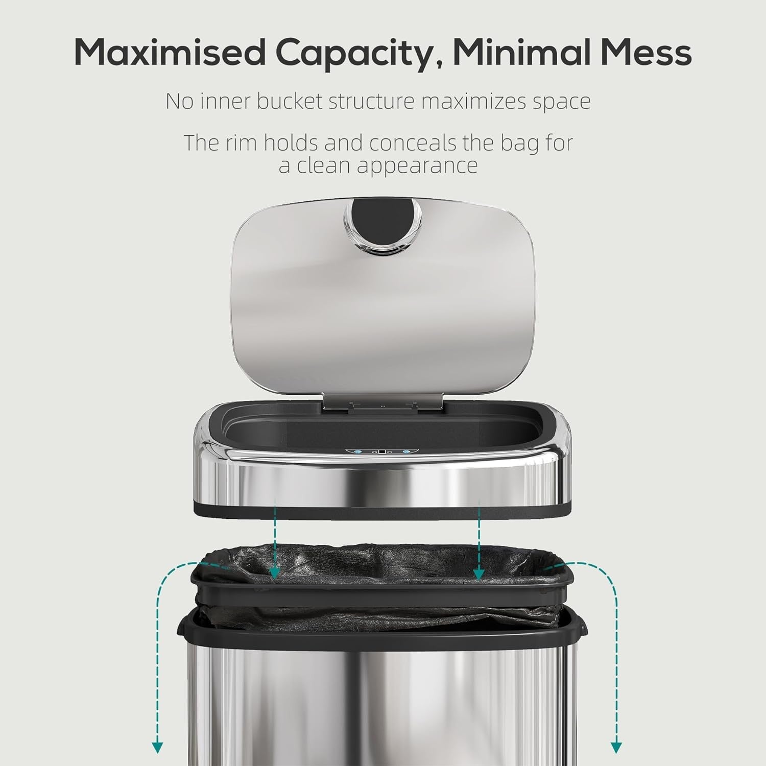 50L Sensor Kitchen Bin Touchless Soft Close Stainless Steel