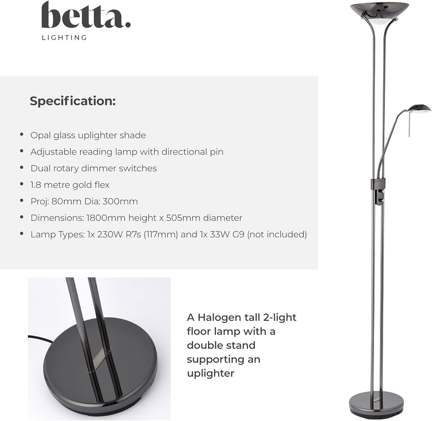 Mother Child Floor Lamp Uplighter Reading Light Black Chrome Dimmable