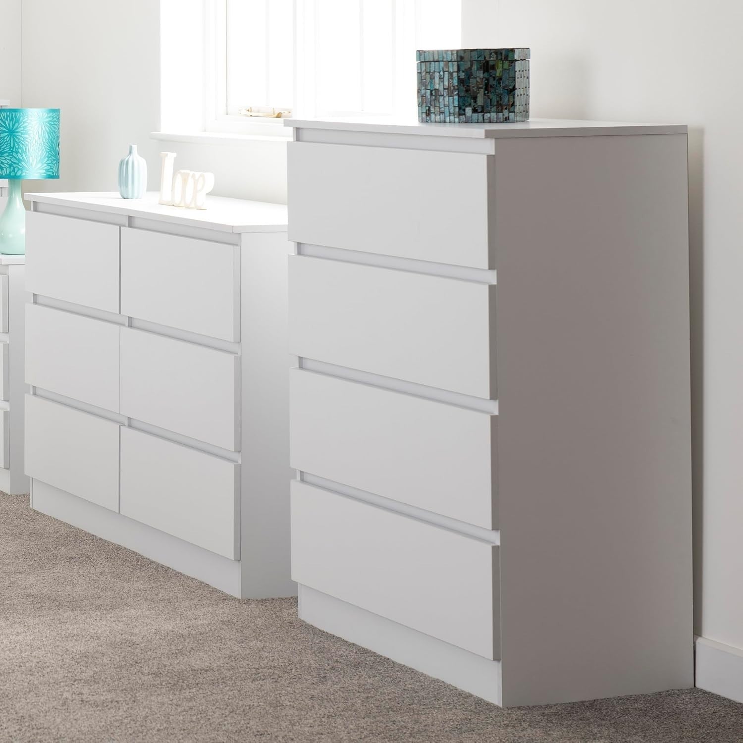 White 4 Drawer Chest Tall Modern Storage Cabinet for Bedroom or Hallway