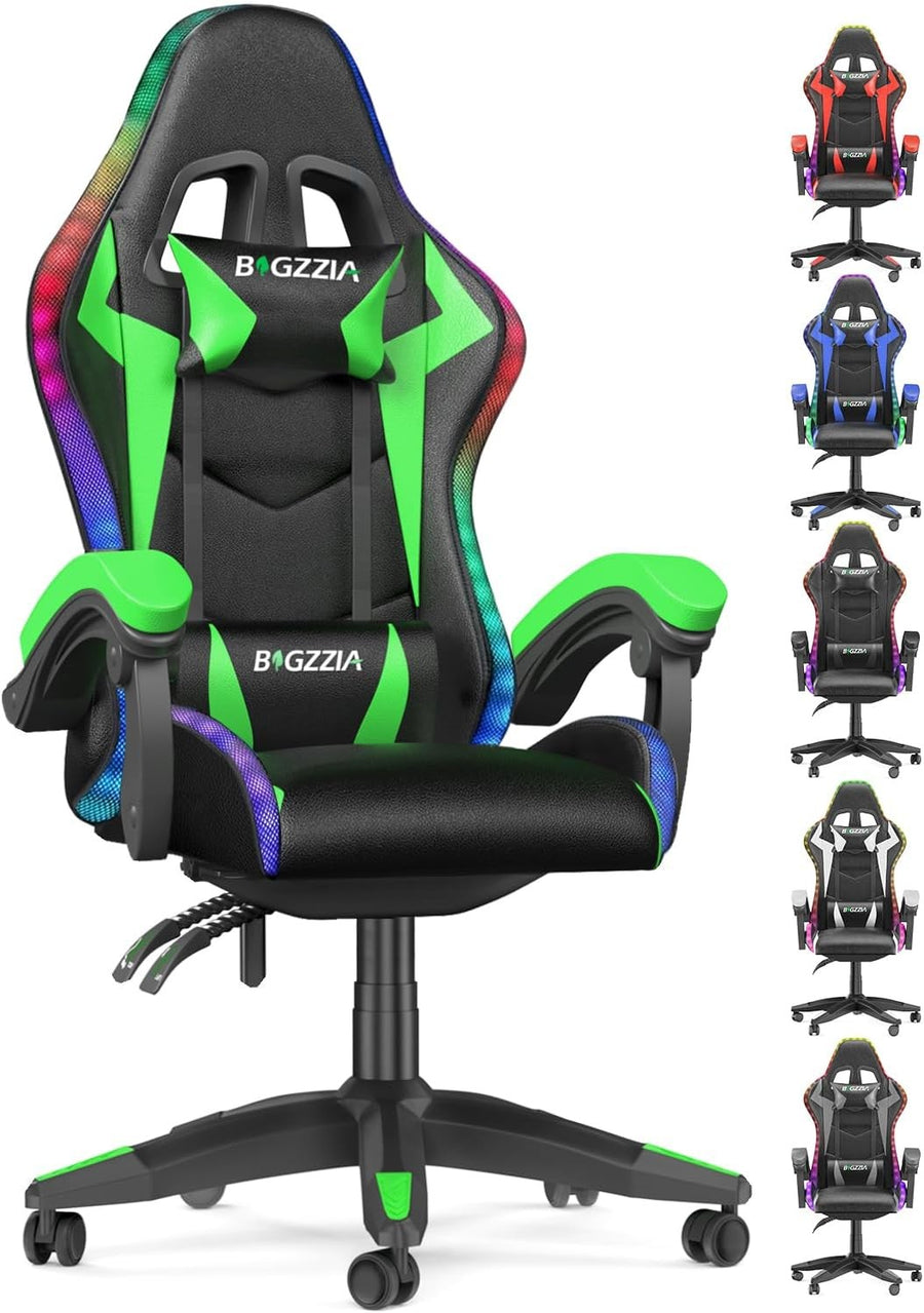 RGB Gaming Chair Recliner PU w/ Lumbar Headrest
