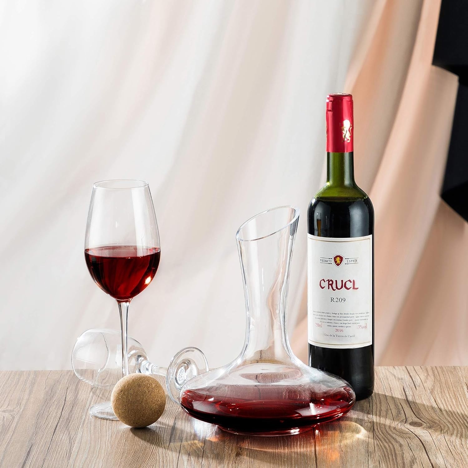 Crystal Wine Decanter Set 1200ml with Stand Stopper Brush Beads Gift Set