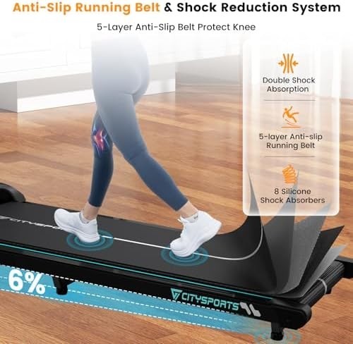 Under Desk Treadmill Walking Pad with 6% Incline, 1-6 KM/H, LED