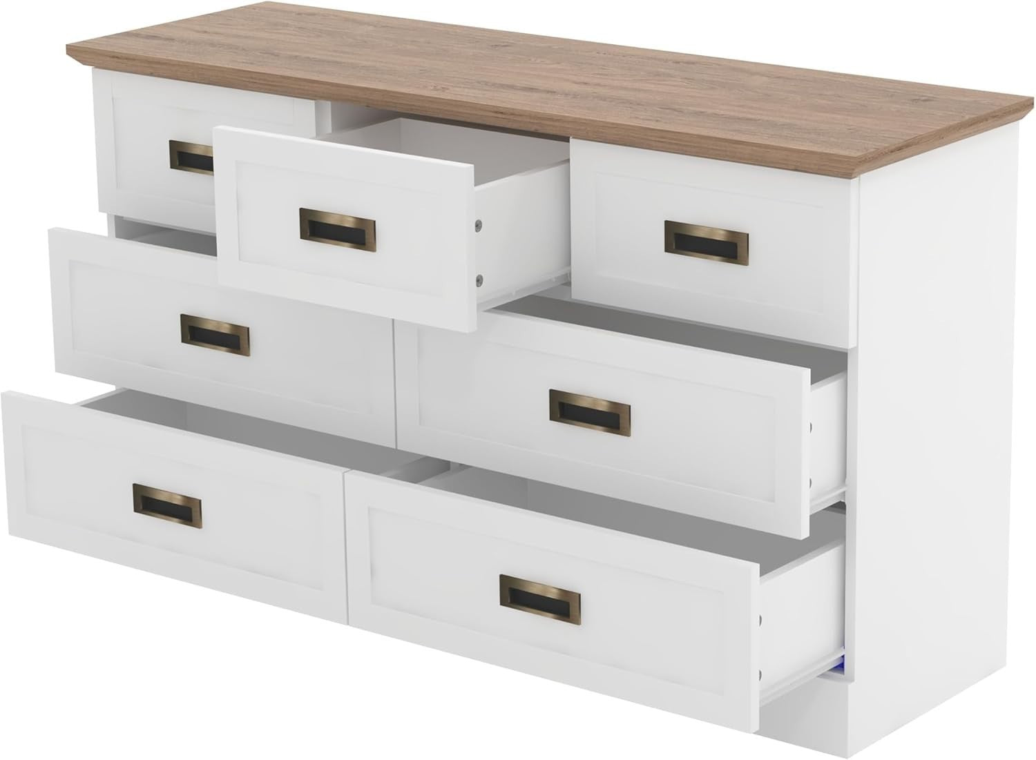 Wide Chest of Drawers 7 Drawer Unit White Oak Storage Cabinet Bedroom