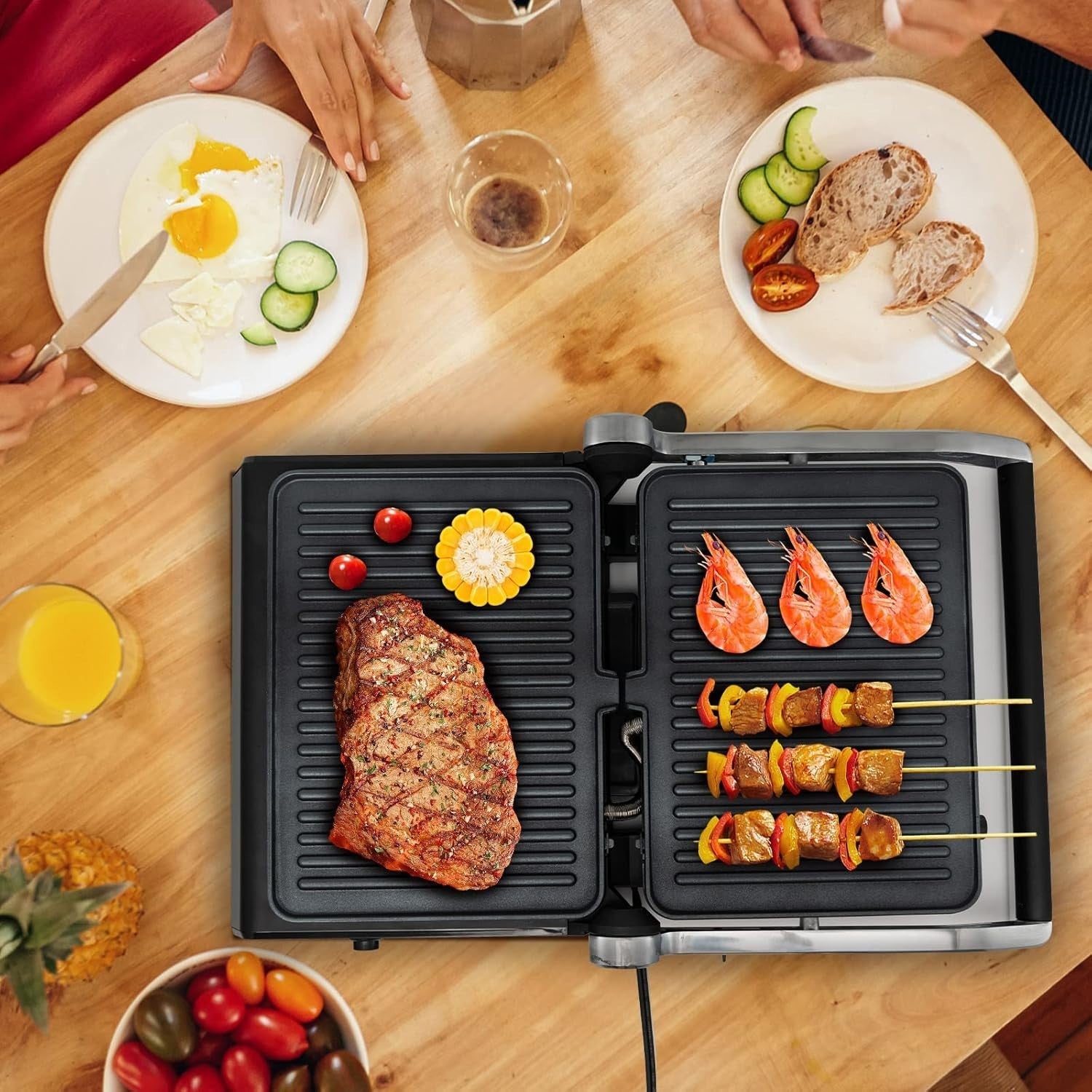3-in-1 Panini Maker Sandwich Grill 1200W Adjustable Plates Timer 4H