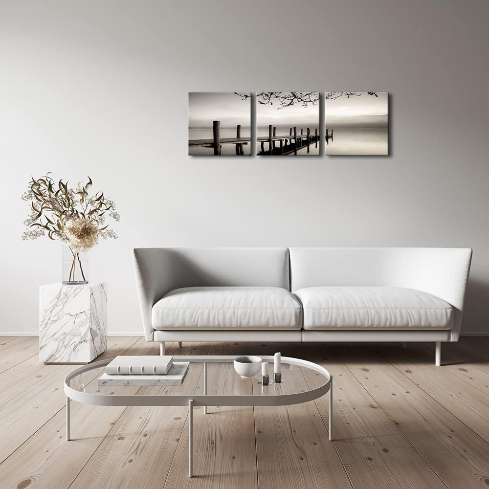 12"x12" Black White 3 Piece Landscape Canvas Wall Art – Modern Decor