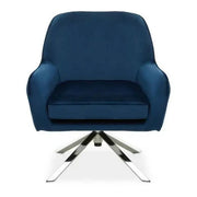 Midnight Velvet Swivel Chair Chrome Base Curved Arm Accent Lounge Seat