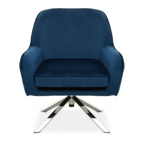 Midnight Velvet Swivel Chair Chrome Base Curved Arm Accent Lounge Seat