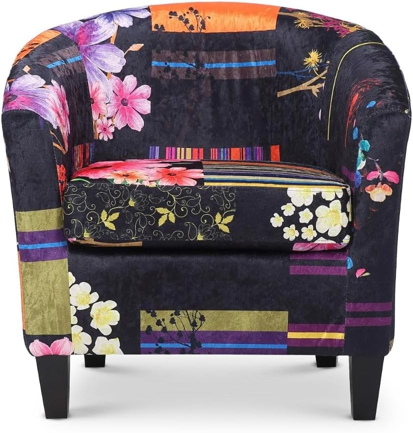 Black Patchwork Accent Tub Chair Colourful Bucket Armchair