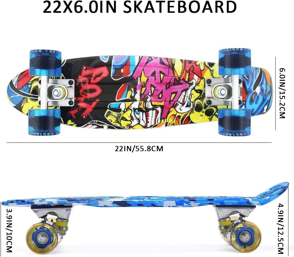 22" Kids Cruiser Skateboard LED Wheels Beginner Complete Skateboard