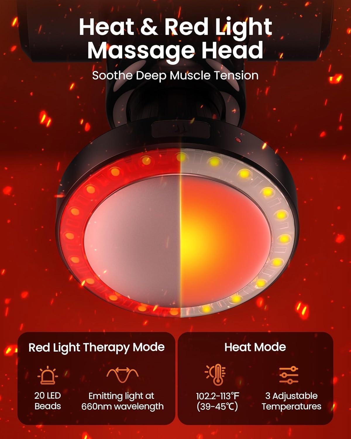 Deep Tissue Massage Gun with Heat Red Light Long Handle 32 Speeds Pain Relief