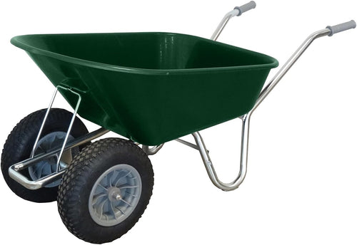 120L Green Twin-Wheel Wheelbarrow – Steel Frame w/ Pneumatic Tyres Heavy Duty
