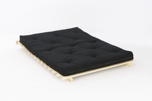Double Futon Sofa Bed 4ft6 Frame with Black Tufted Mattress Space Saver