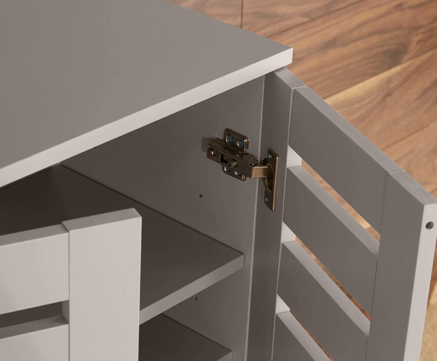 2-Door Wooden Shoe Cabinet with 5 Shelves, 60x33x87 cm Grey