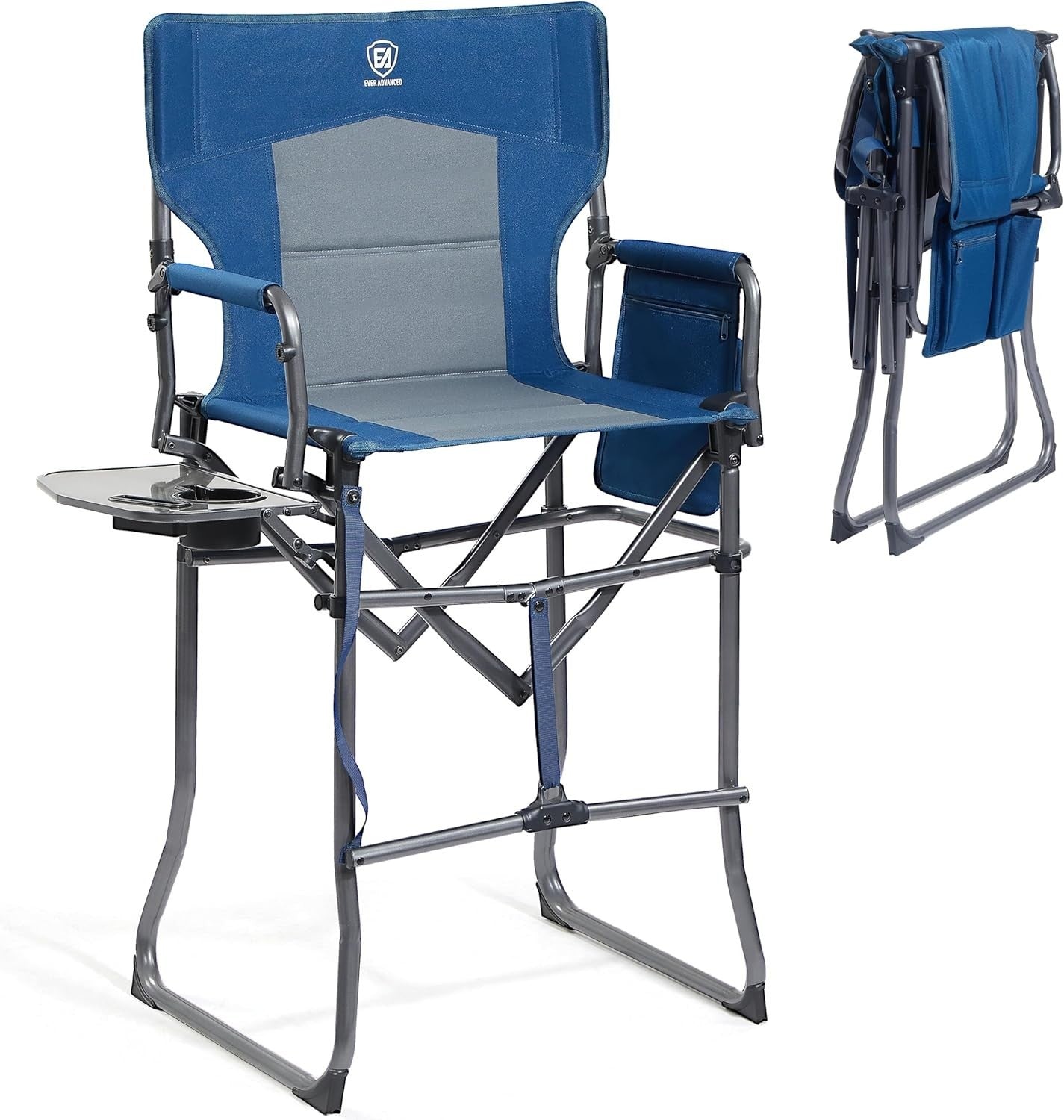 Tall Folding Directors Chair 76CM Seat Height w/ Side Table Camping Bar