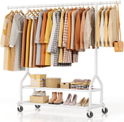 White Heavy Duty 252KG Clothes Rail With Shelves & Wheels