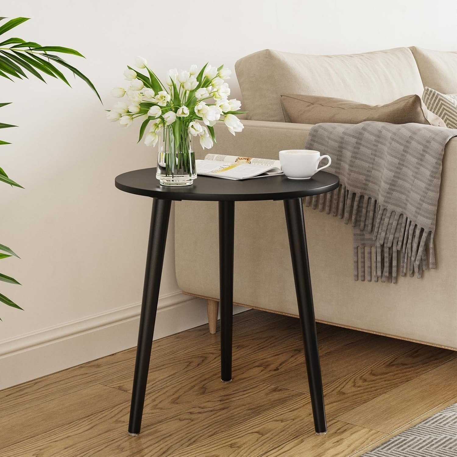 Small Round Side Table with Sturdy Iron Legs, 42x42x51cm, Multi-Use
