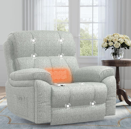 Oversize Lift Recliner Chair Massage Heat USB-C Footrest w/ Pockets Light Grey