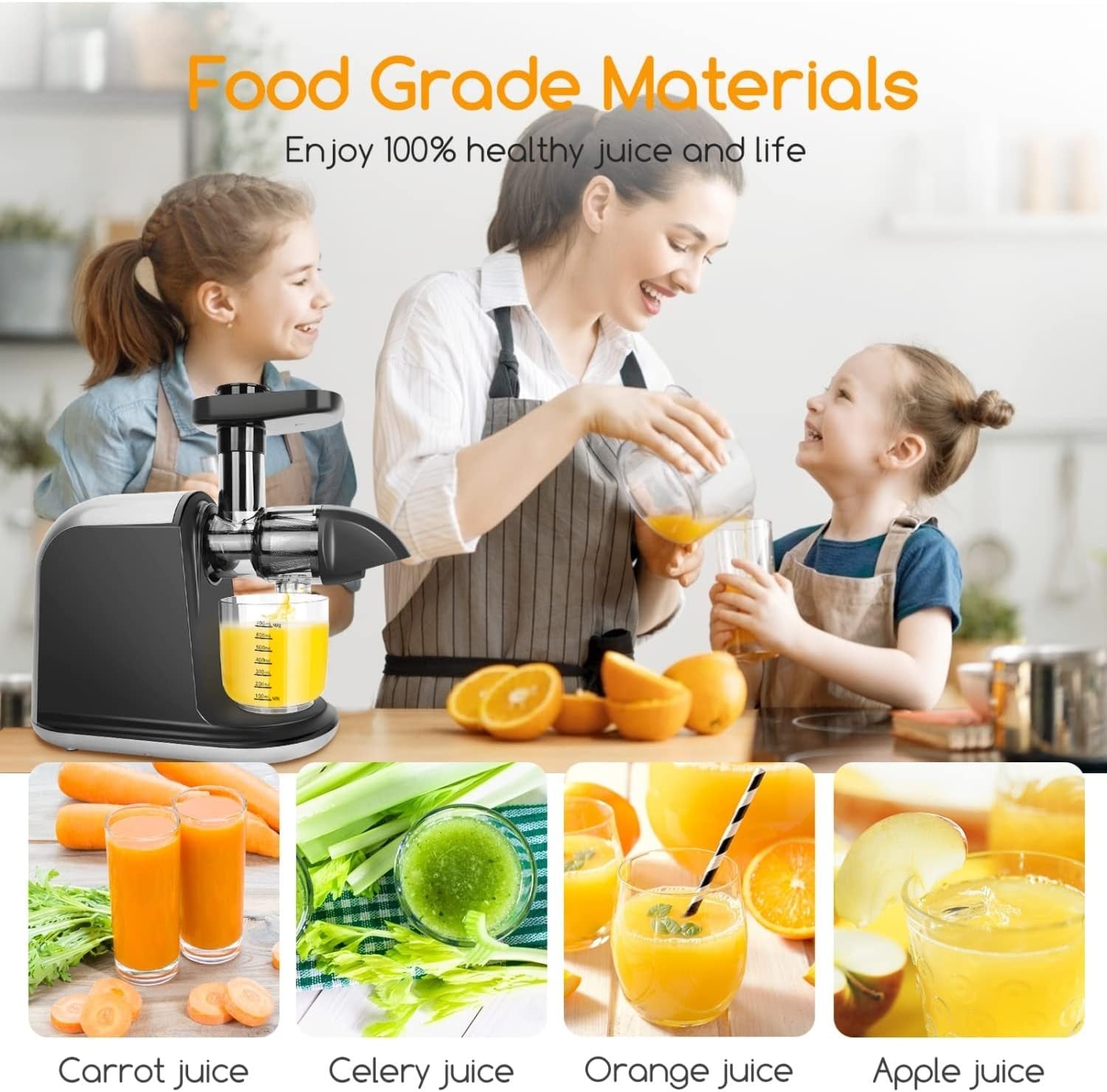 Cold Press Slow Juicer Quiet Motor High Yield Easy Clean Reverse