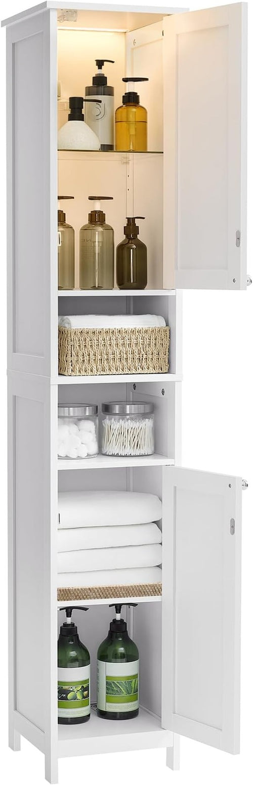 Slim Tall Bathroom Cabinet with Lights, Adjustable Shelves, Modern Storage Unit