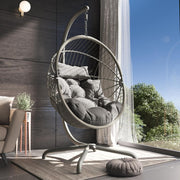 Foldable Rattan Hanging Egg Chair with Stand & Cushion for Indoor Outdoor