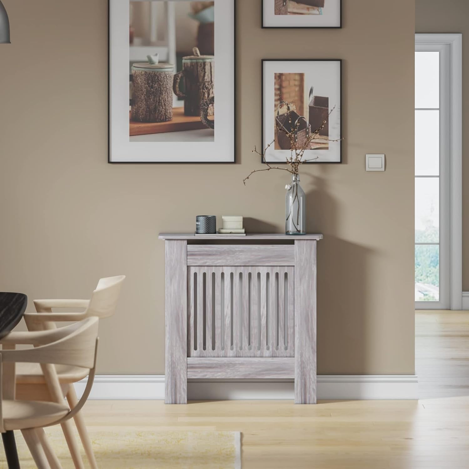 Small Grey Radiator Cover | Modern MDF Vertical Slatted Cabinet
