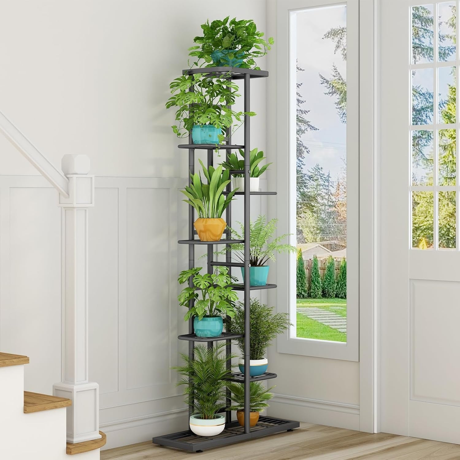 8 Tier Metal Plant Stand Indoor Outdoor Multi Pot Display Rack Dark Grey