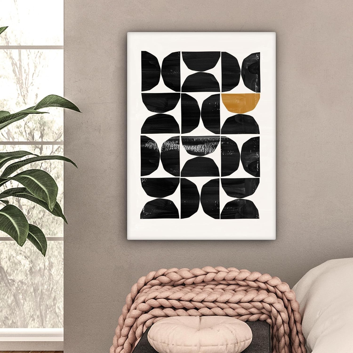 Large Framed Canvas Wall Art 50x70cm Black Abstract Modern Print