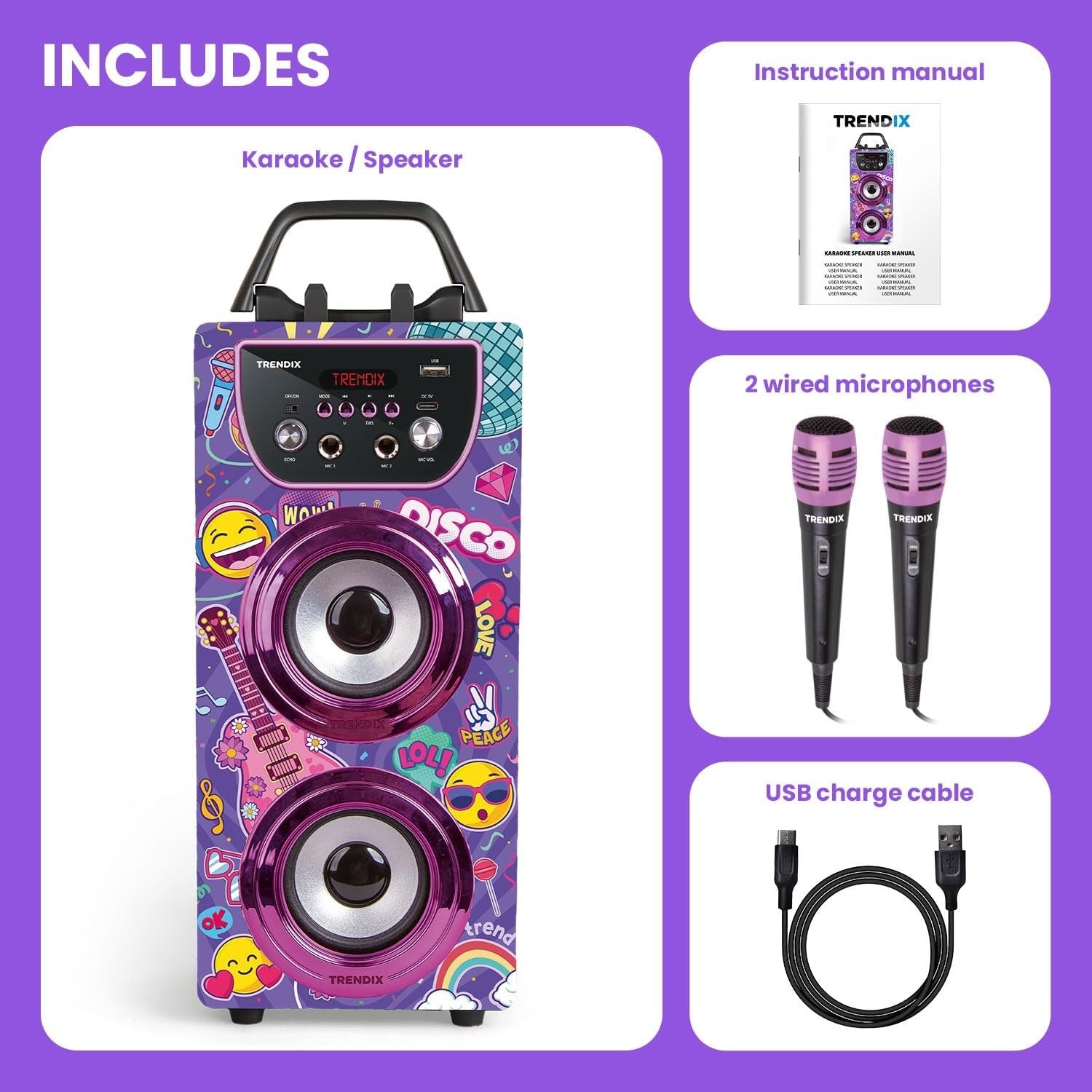Kids Karaoke Machine 2 Microphones Blue Bluetooth FM USB