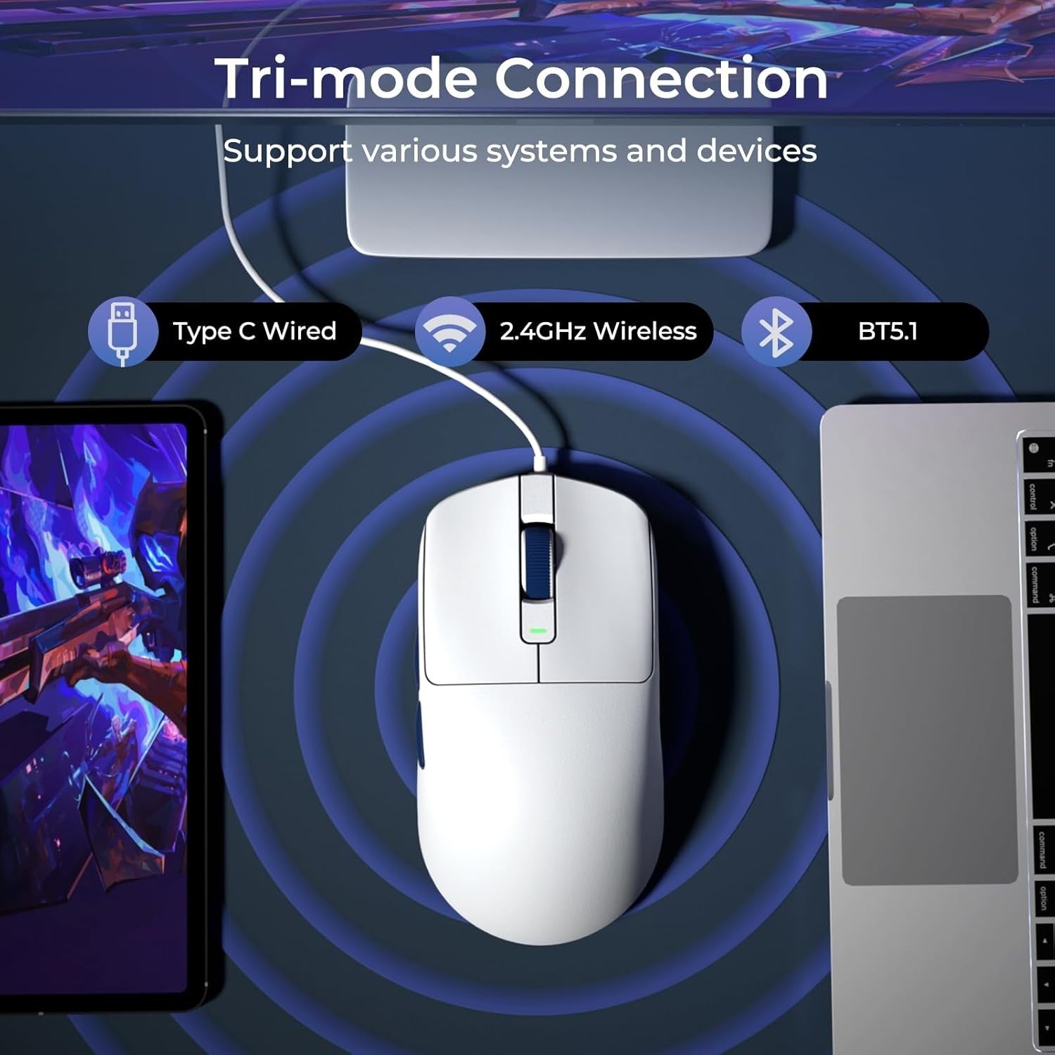 Ultra Lightweight Wireless Gaming Mouse 24000 DPI 43g Tri-Mode