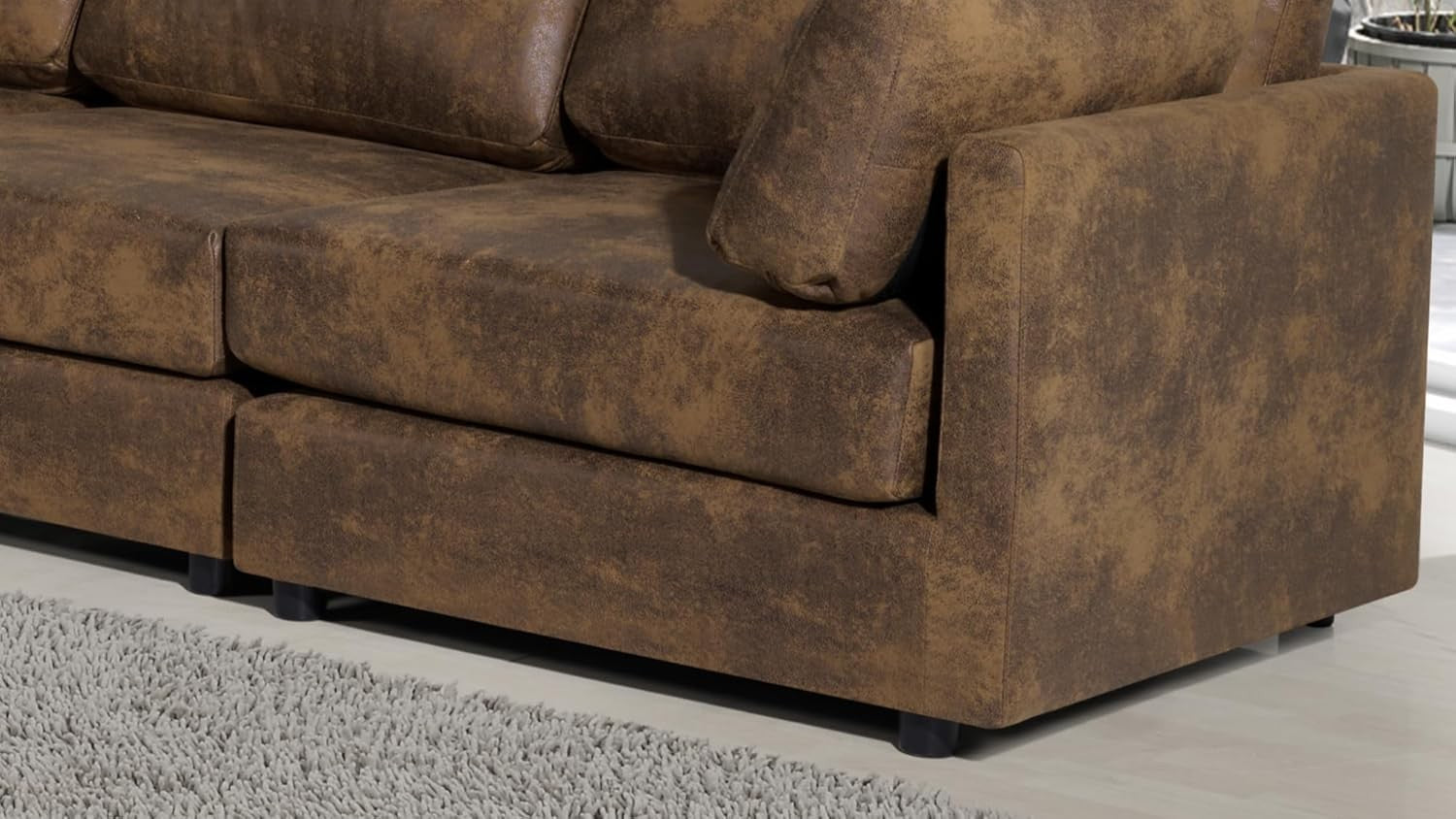 Large Brown Faux Leather Modular 5-Seater Corner Sofa with Adjustable Sections
