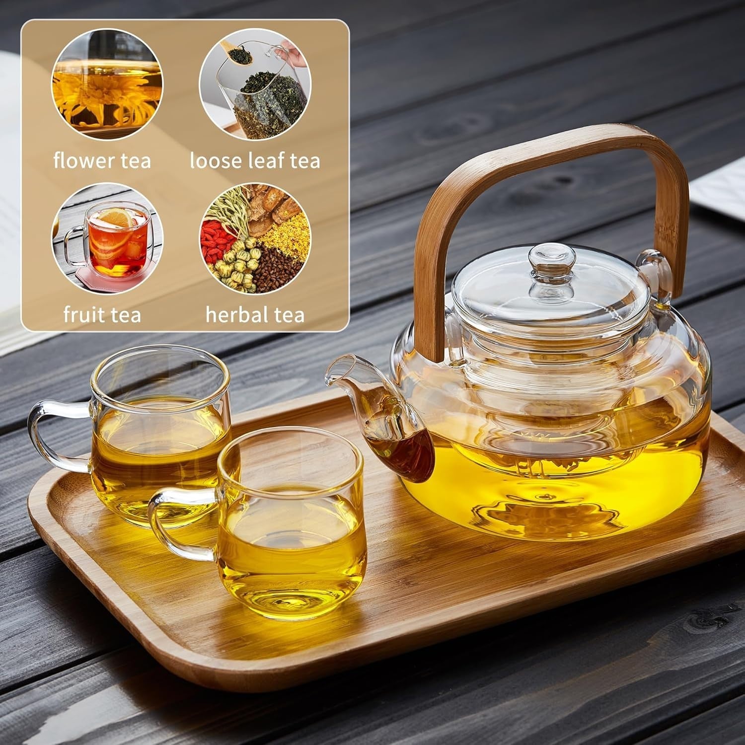 800ml Glass Teapot with Infuser Stovetop Safe Loose Leaf Tea Pot