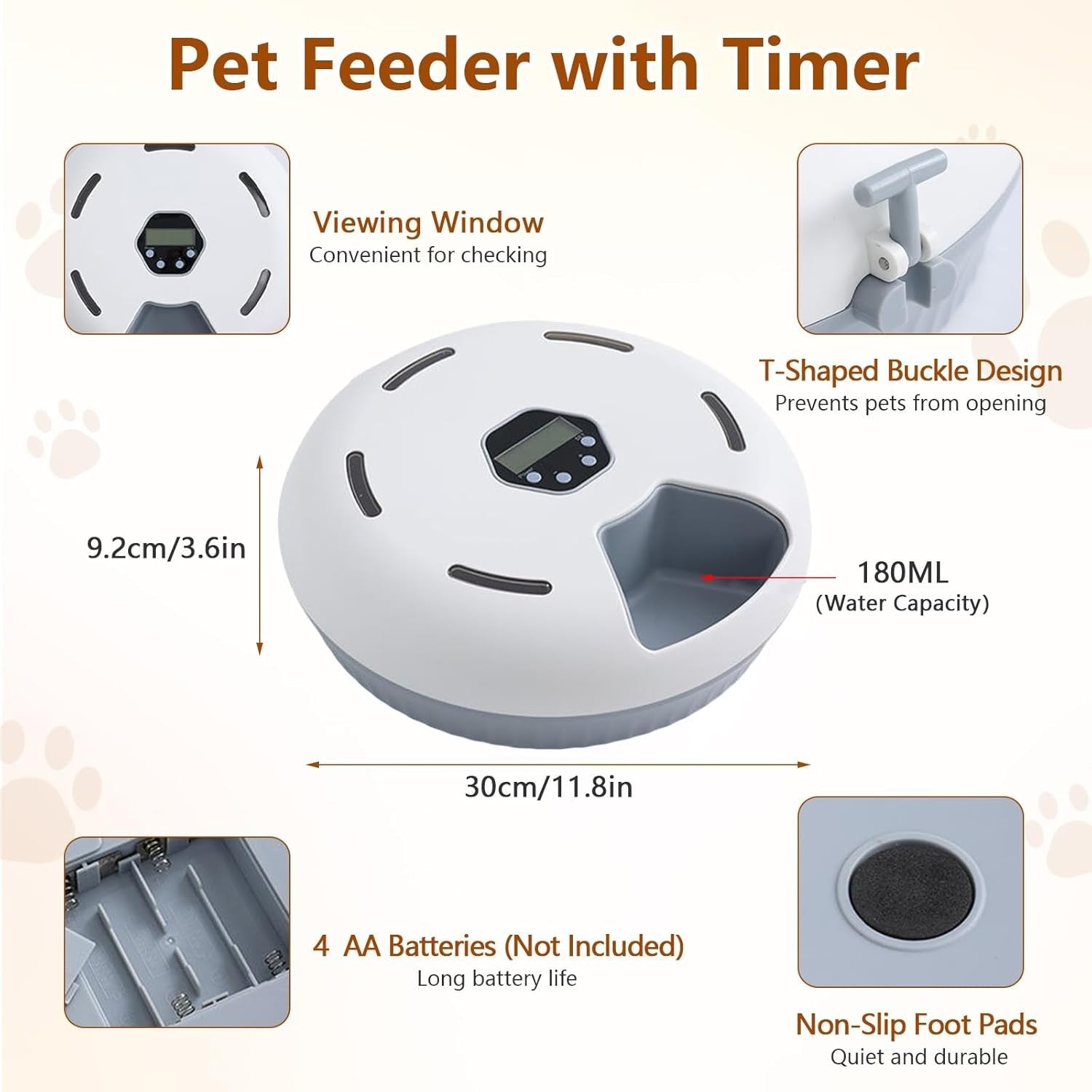Automatic Cat Feeder Wet Dry Food Timer 6 Portion Pet Food Dispenser