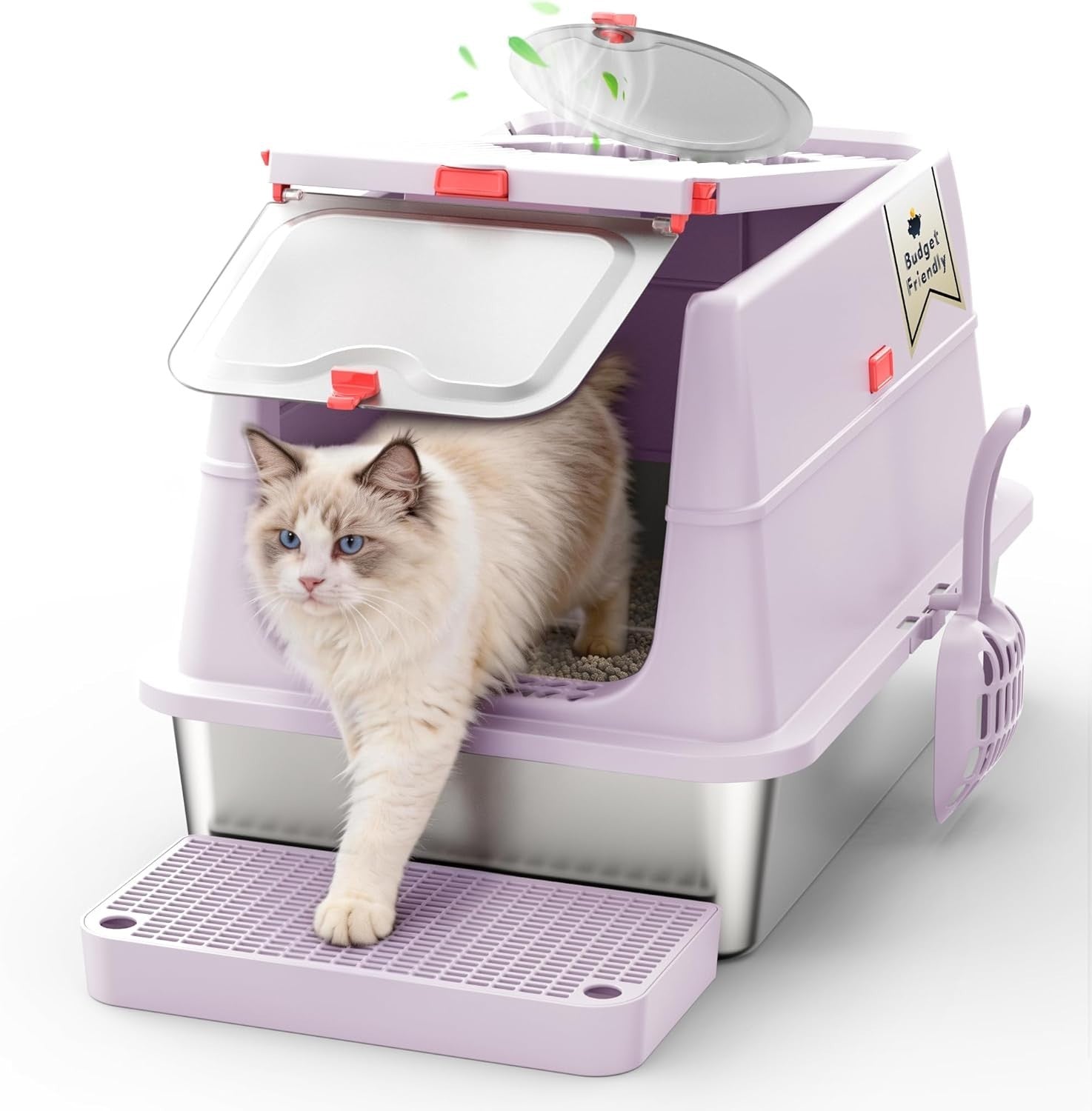 XXL Stainless Steel Cat Litter Tray Covered High Sided Odour Control
