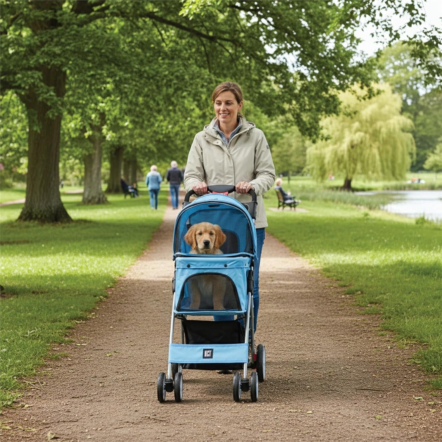 Dog Stroller with Rain Cover Foldable 4 Wheel Pet Pushchair Small Dogs