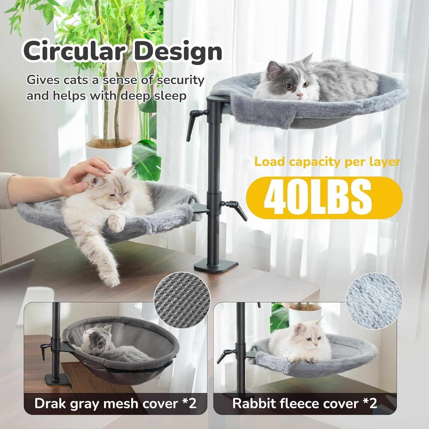 Double Layer Desk Cat Bed Rotating Cat Hammock for 2 Cats Adjustable