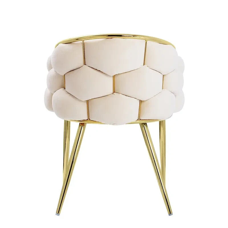 Cream Velvet Accent Armchair with Gold Legs – Padded Modern Lounge Chair