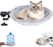 Rotating Cat Hammock Desk Mount Faux Fur Kitty Perch Bed Gray