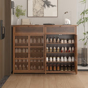 Large Bamboo Shoe Cabinet with Drawer & Ventilated Door, Holds 32 Pairs