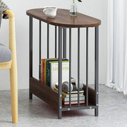 Oval Dark Walnut Side Table with 2-Tier Shelf – Modern Small Sofa Coffee Table