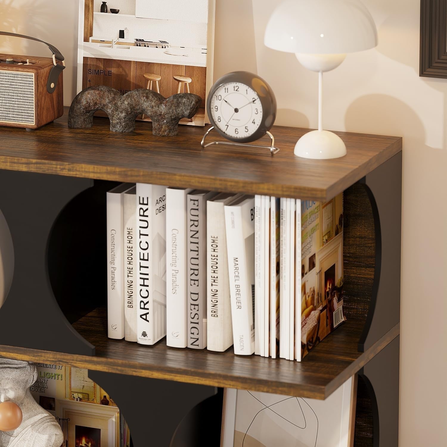 4 Tier Rustic Bookcase with Circular Shelves Industrial Storage Cabinet