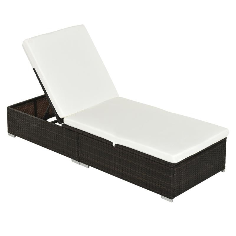 Adjustable Rattan Sun Lounger Recliner Patio Garden Chair Cream White