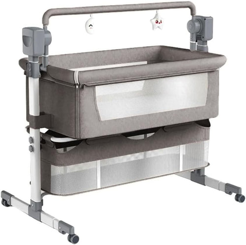 Adjustable Baby Bedside Crib Electric Co-Sleeper w/ Mattress Storage Light Grey