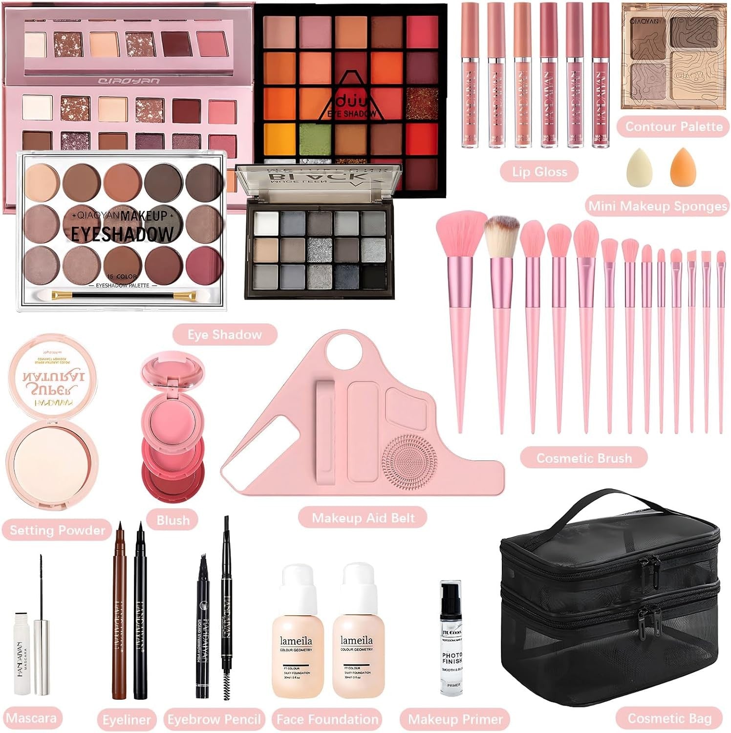 All In One Makeup Kit Set Foundation Eyeshadow Lipstick Brushes Bag