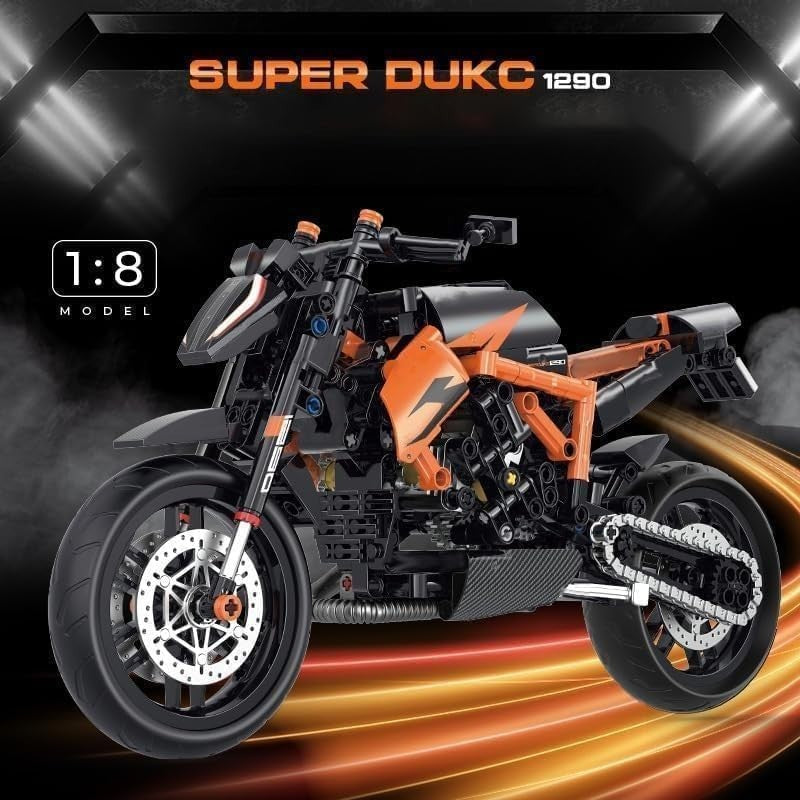 Motorcycle Building Kit 579 PCS, Realistic Orange Superbike Model