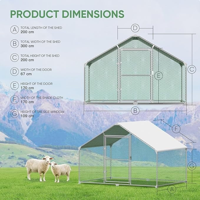 Large Chicken Coop 3x2x2m Galvanised Steel Run Cage Pen