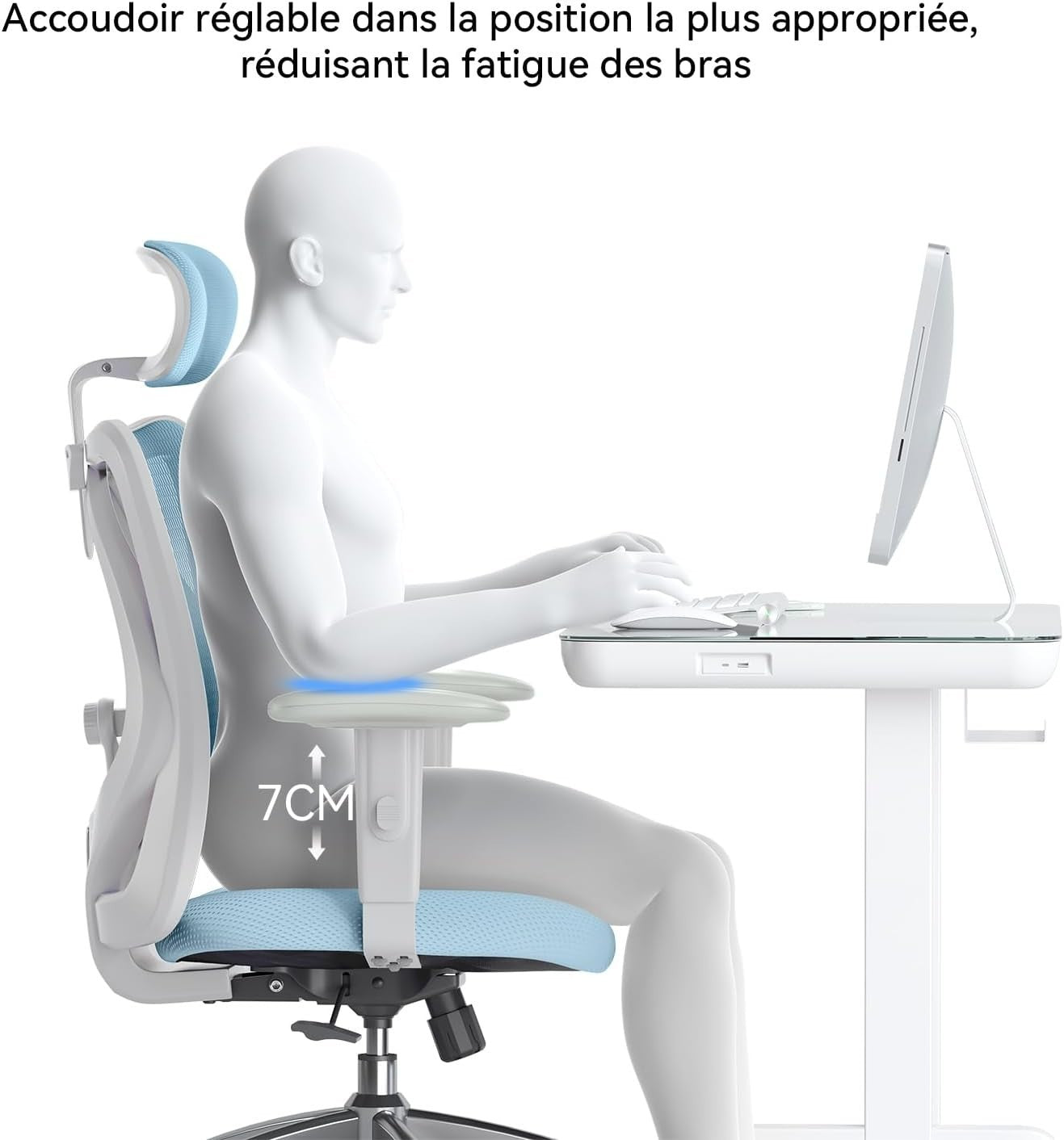 Ergonomic Mesh Office Chair Desk Computer Seat Adjustable Lumbar Swivel Blue
