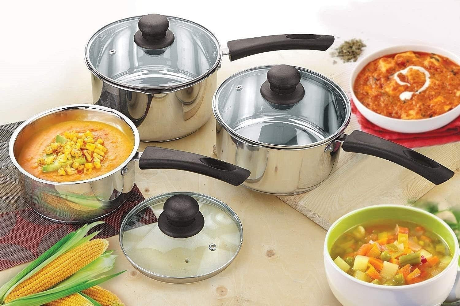 20cm Stainless Steel 2.5 Litre Saucepan with Glass Lid Induction Dishwasher Safe