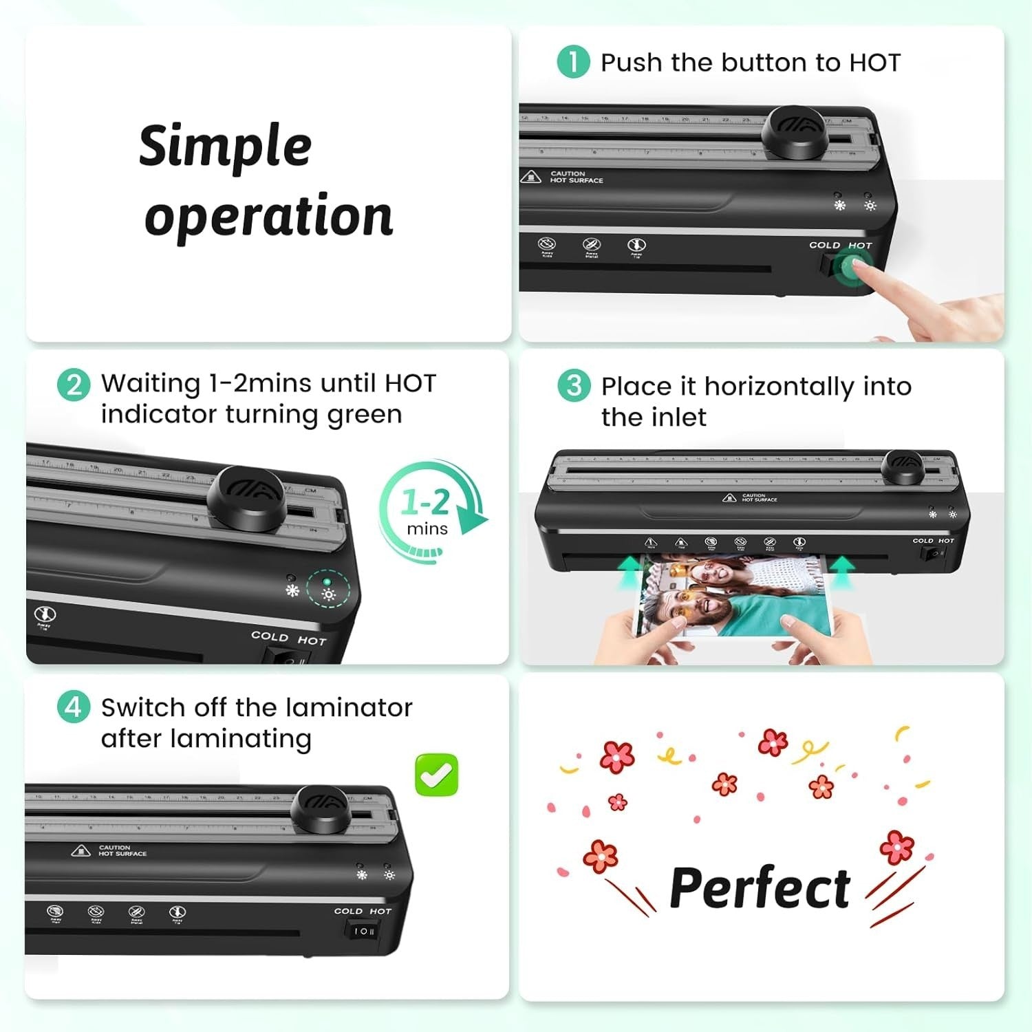A4 4 in 1 Laminator Hot Cold Fast 90s Anti Jam + Pouches